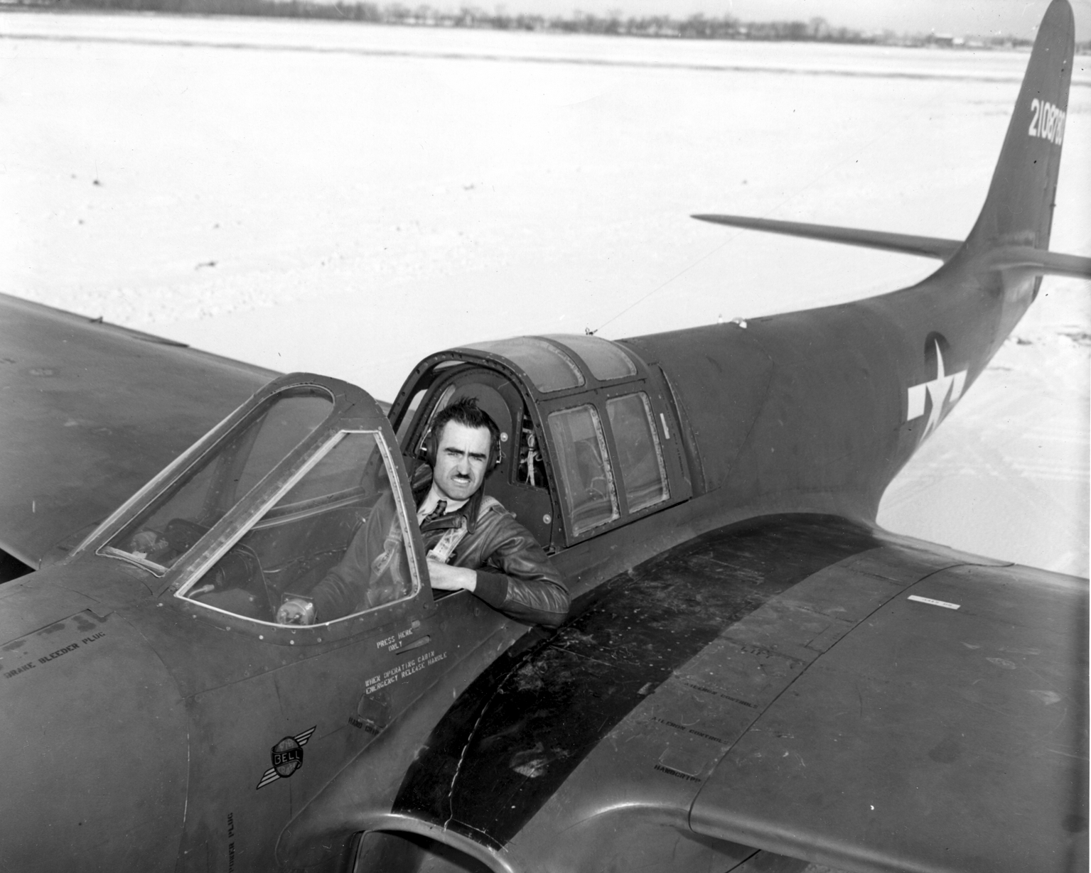 Bell Aircraft Corporation Chief Test Pilot Robert M. Stanley in the cockpit of an XP 59A Airacomet. National Museum of the United States Air Force
