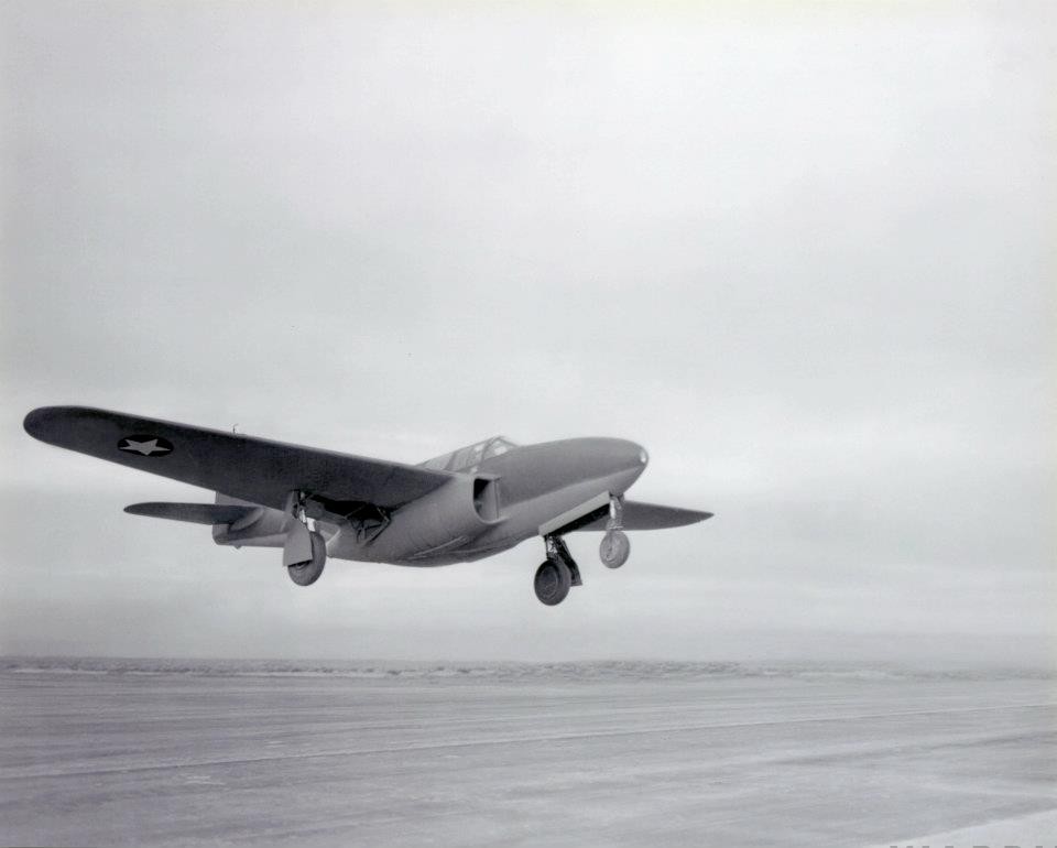 Bell XP 59A Airacomet 42 108784 first flight at Muroc Dry Lake 1 October 1942. U.S. Air Force