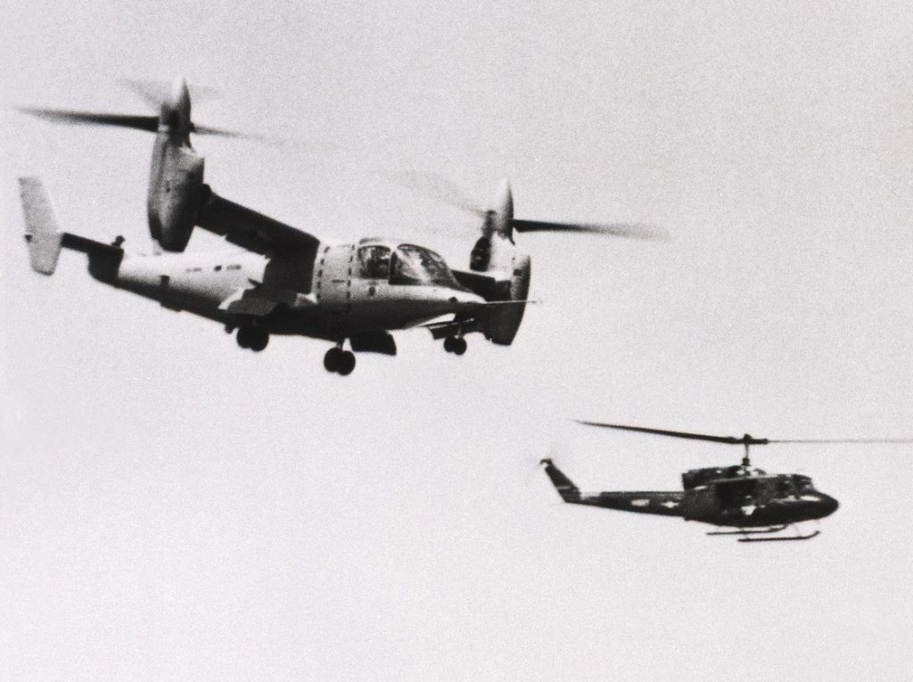 Flight Test Files: The Bell XV-15 Tiltrotor and NASA’s Quiet Revolution in Lift 19 Bell XV 15 in flight with US Navy UH 1N 1983