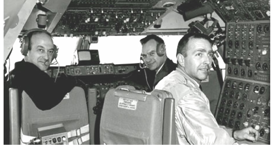 Boeing 747 RA001 flight crew left to right Jack Wadell Brien Wygle and Jess Wallick. Image courtesy of Neil Corbett Test and Research Pilots Flight Test Engineers