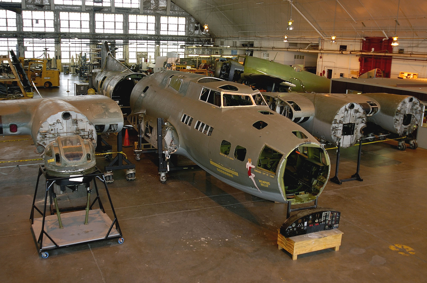 DAYTON, Ohio -- The B-17F "Memphis Belle" is readied for restoration at the National Museum of the United States Air Force. (U.S. Air Force photo)