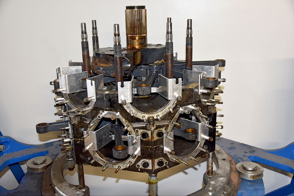 Bristol Hercules dismantled with protective brackets in place to prevent damage to internal components