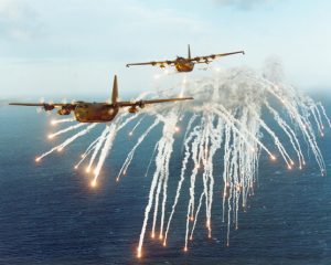 RAF C-130Ks drop flares (Image Credit: Royal Air Force)