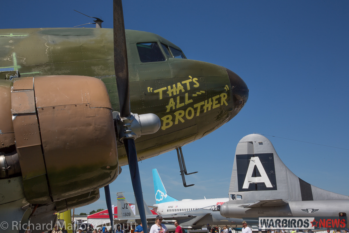 The CAF's D-Day lead ship C-47, 'That's All Brother' was on public display. Visitors were able to tour her cabin, and this included Doolittle Raider, Col. Dick Cole, who paid a brief visit. (photo by Richard Mallory Allnutt)