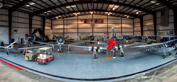 P-51, FG-1D Corsair, SBD-% Dauntless, Lt-6 Mosquito, PT_26, L-16, "Zero", "Kate", SNJ and a P-63 Kingcobra..lots to see at the Dixie Wing. ( IMage credit by Tony Granata)