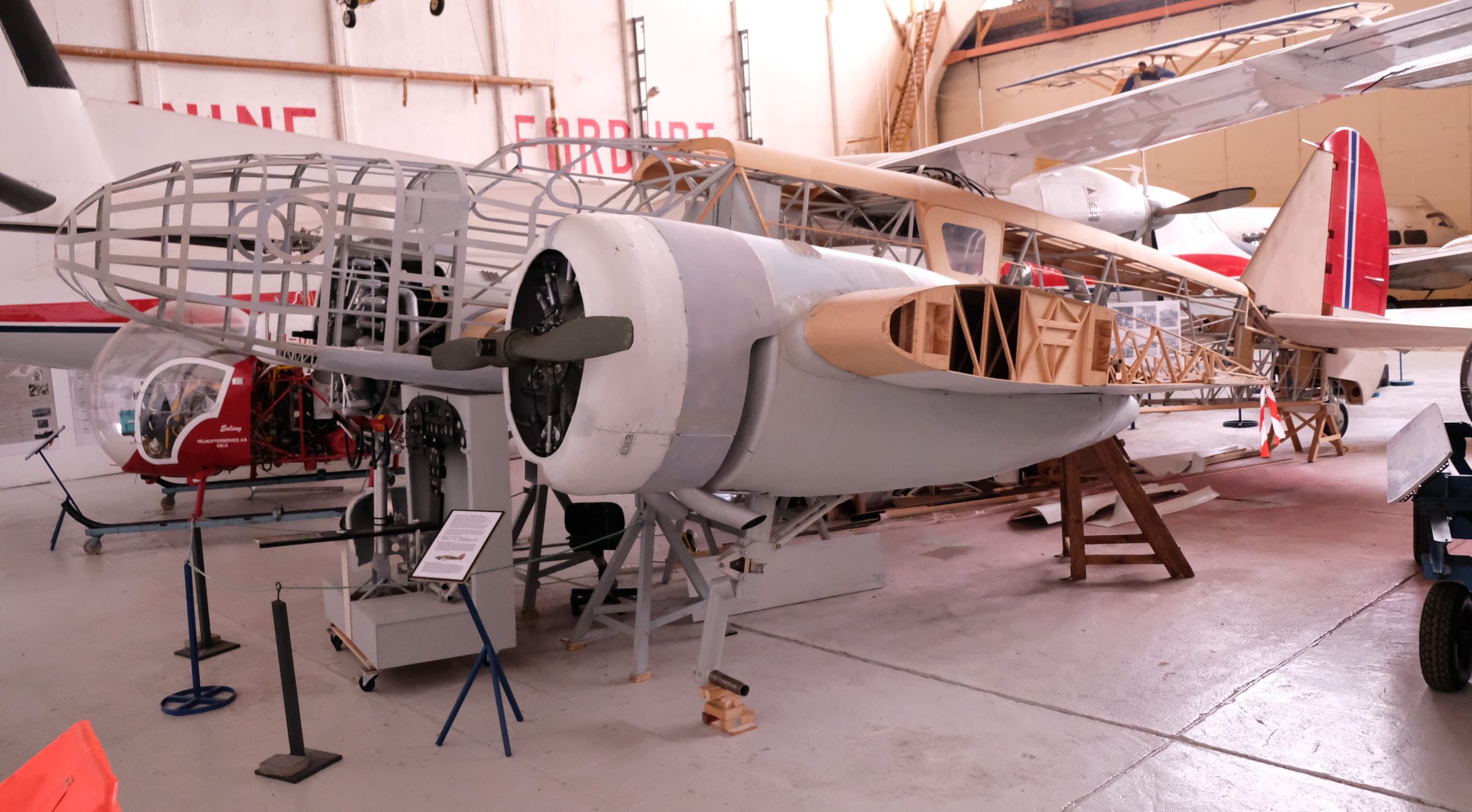 Caproni Ca.310 LN 505 during restoration in October 2021. Note the wooden replica of the metal framework of the nose section which was used as reference for the metal reconstruction. Ernst Knutson 1 scaled