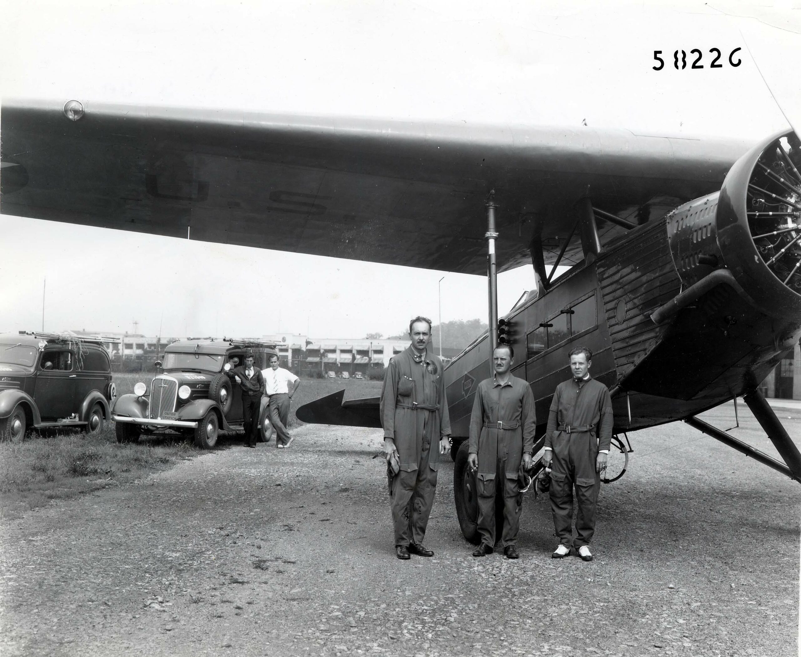 Captain Carl J. Crane Captain George V. Holloman and Mr. Raymond K. Stout with the C 14B 31 381. United States Air Force 090176 F 1234K 007 scaled