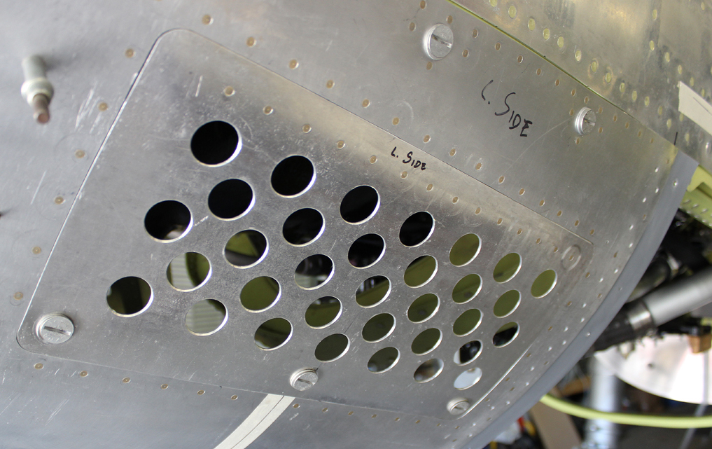 Forward cowling and carburetor filtered air intake with temporary Dzus fasteners (1 of 4). (photo via Tom Reilly)