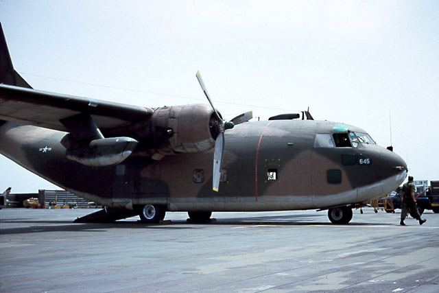 Close shot of a C 123 Provider on the ramp at Phu Cat