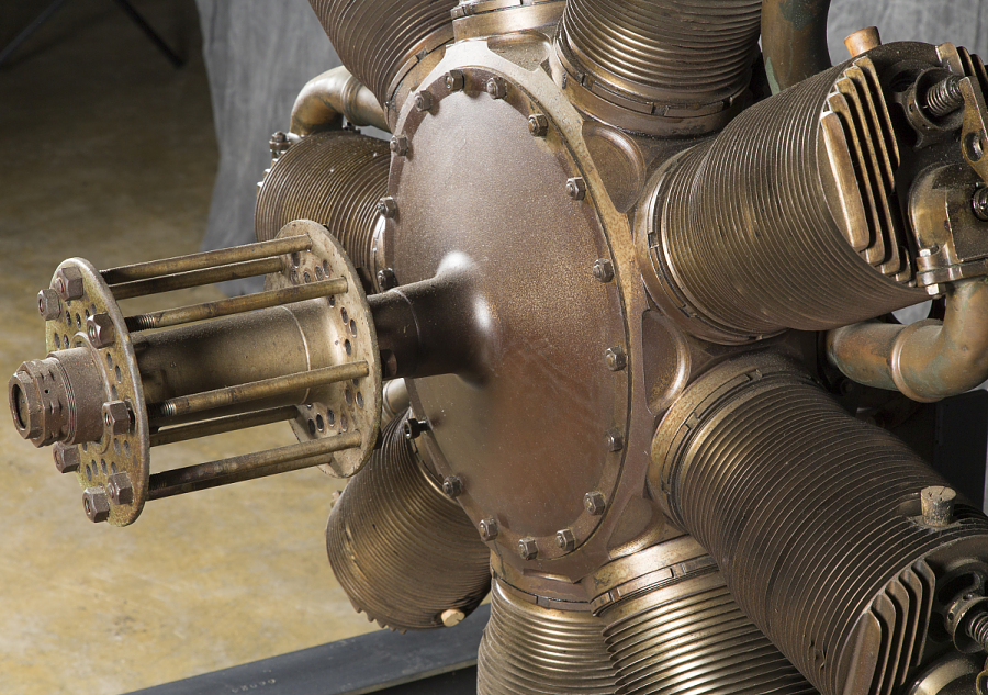 Close up of a Le Rhône rotary engine at the Smithsonian National Air and Space Museum. Photo via NASM