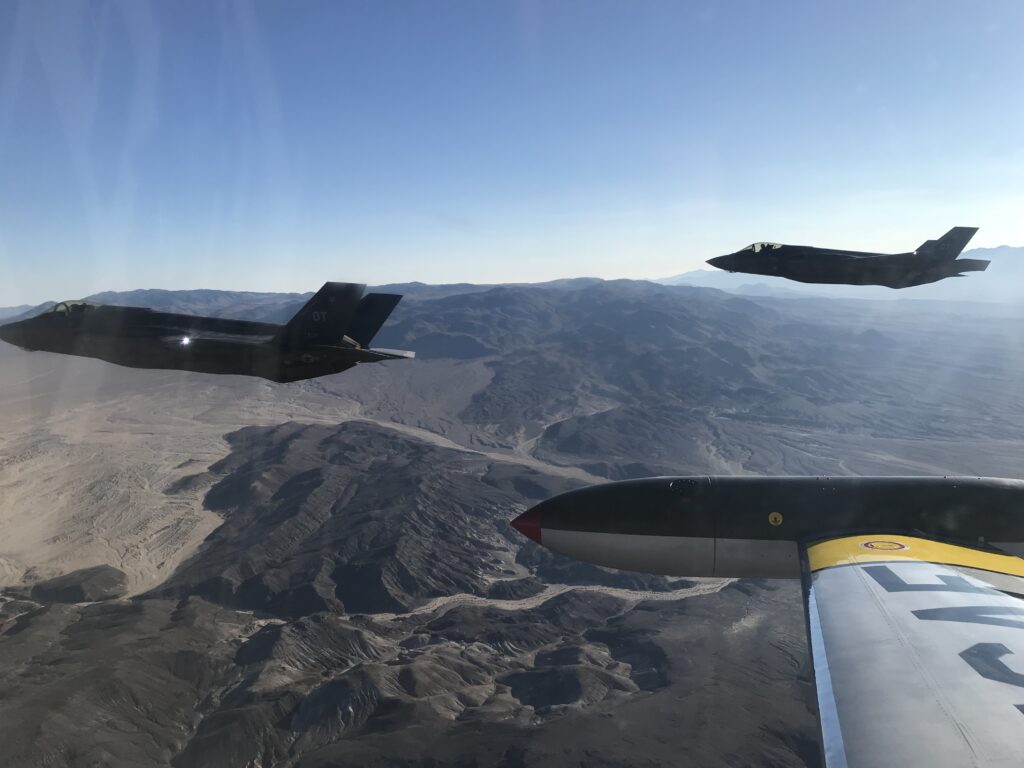 Colyer in Ace Maker 1 returning to Edwards AFB with some F-35s after a training sortie (credit Greg Colyer)