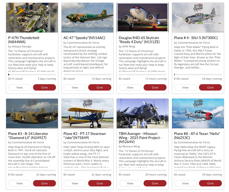 Commemorative Air Force Launches Annual 12 Planes of Christmas Fundraising Campaign