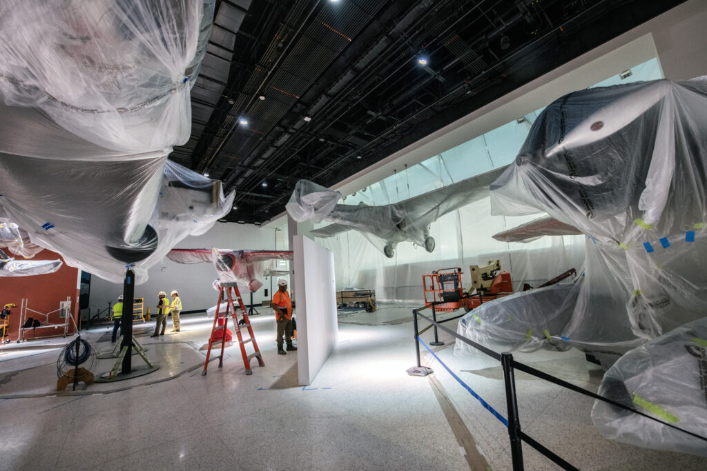 Contractors at work in the Barron Hilton Pioneers of Flight Gallery 208 at the National Air and Space Museum in Washington DC. July 8 2024 Smithsonian Photo by Mark Avino 1