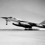 Convair XB 58 55 0660 touches down on the runway following a test flight. Unattributed