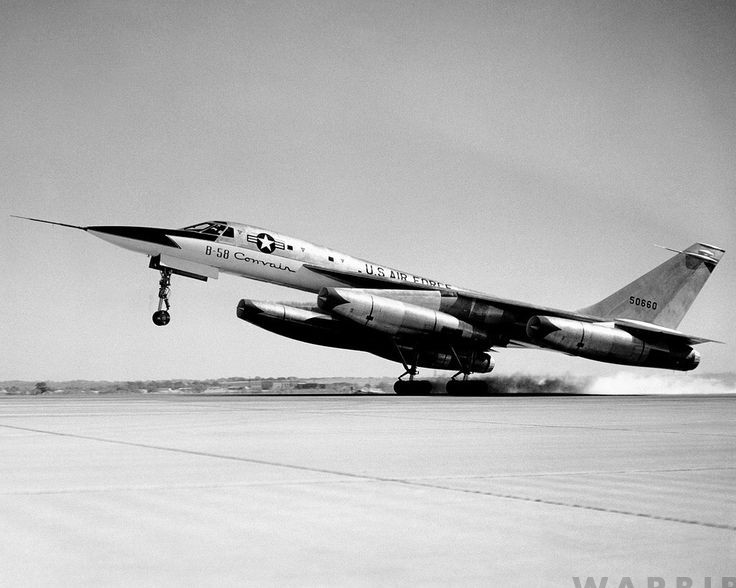 Convair XB 58 55 0660 touches down on the runway following a test flight. Unattributed