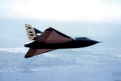 Convair XF2Y 1 in flight over San Diego