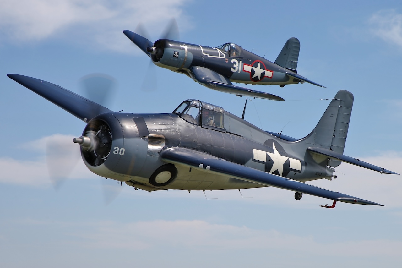 Corsair and Wildcat Formation Warbirds Over the Beach Air Show