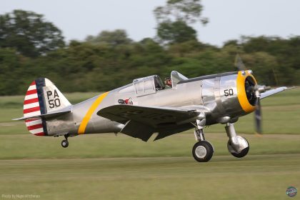 Curtiss P 36C built s n 38 210 taking off from Duxford
