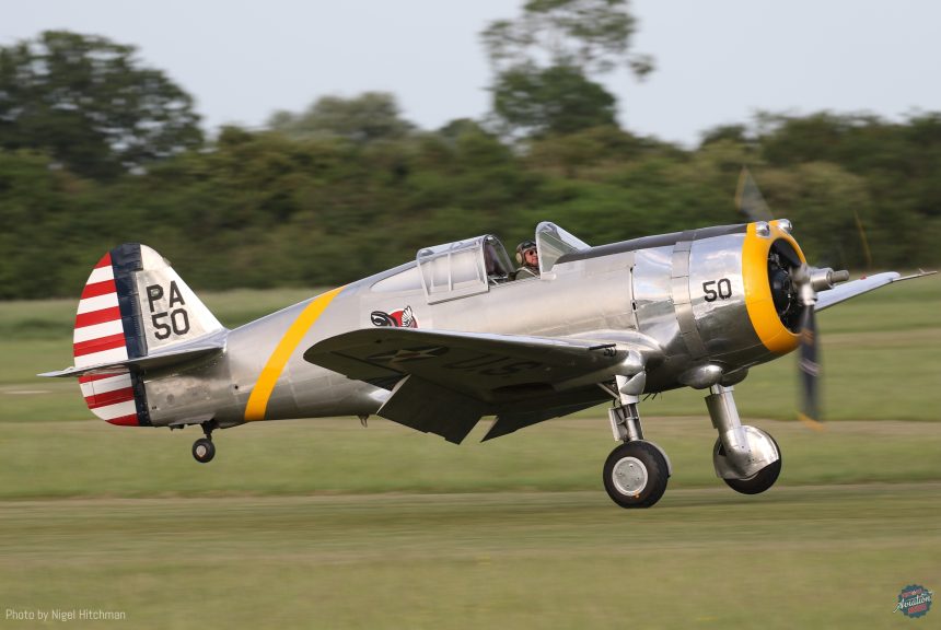 Curtiss P 36C built s n 38 210 taking off from Duxford