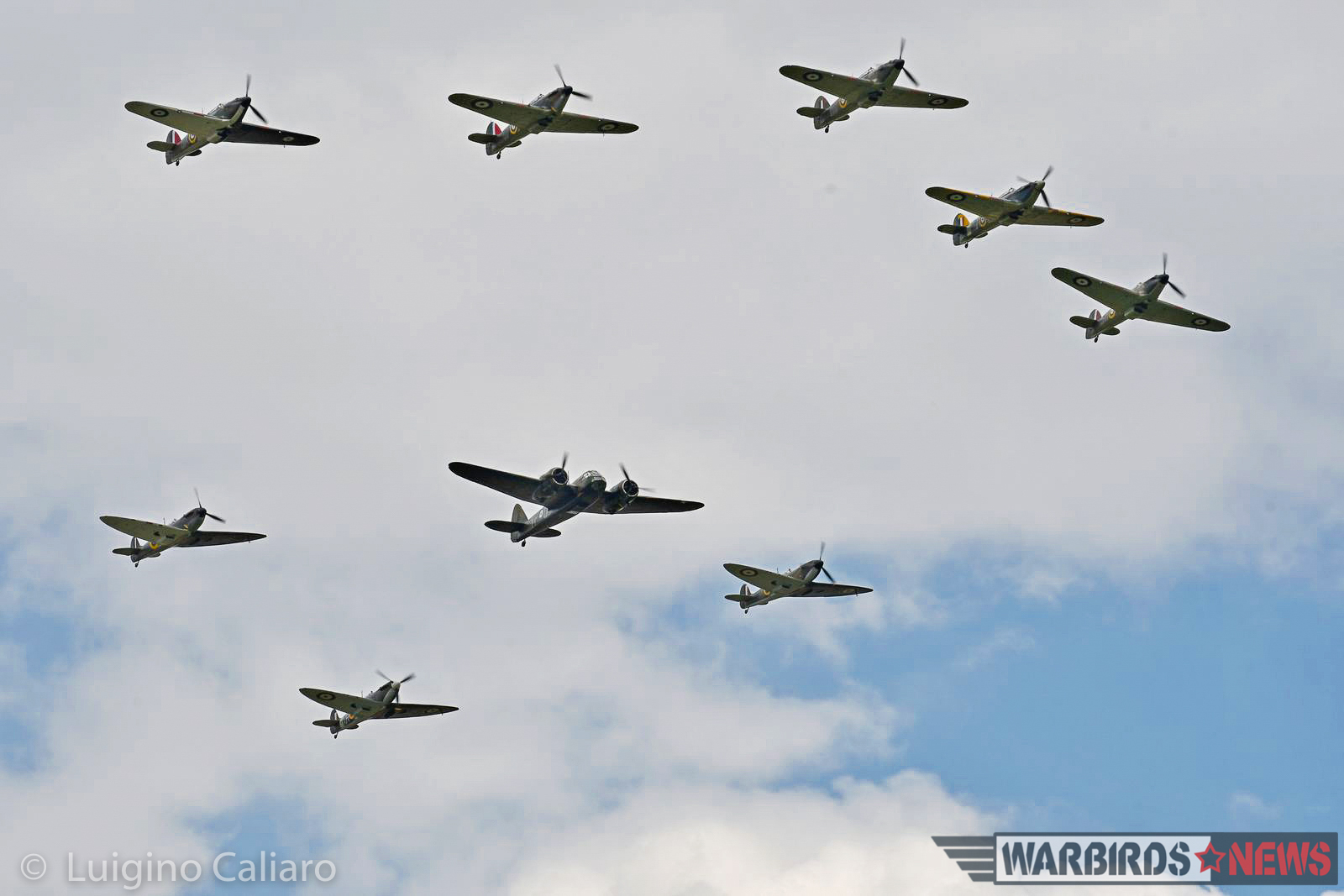 The Battle of Britain flypast, with FIVE Hawker Hurricanes, three Spitfire Mk.Is and a Blenheim Mk.I. A truly staggering sight unimaginable even just a few years ago. (photo by Luigino Caliaro)