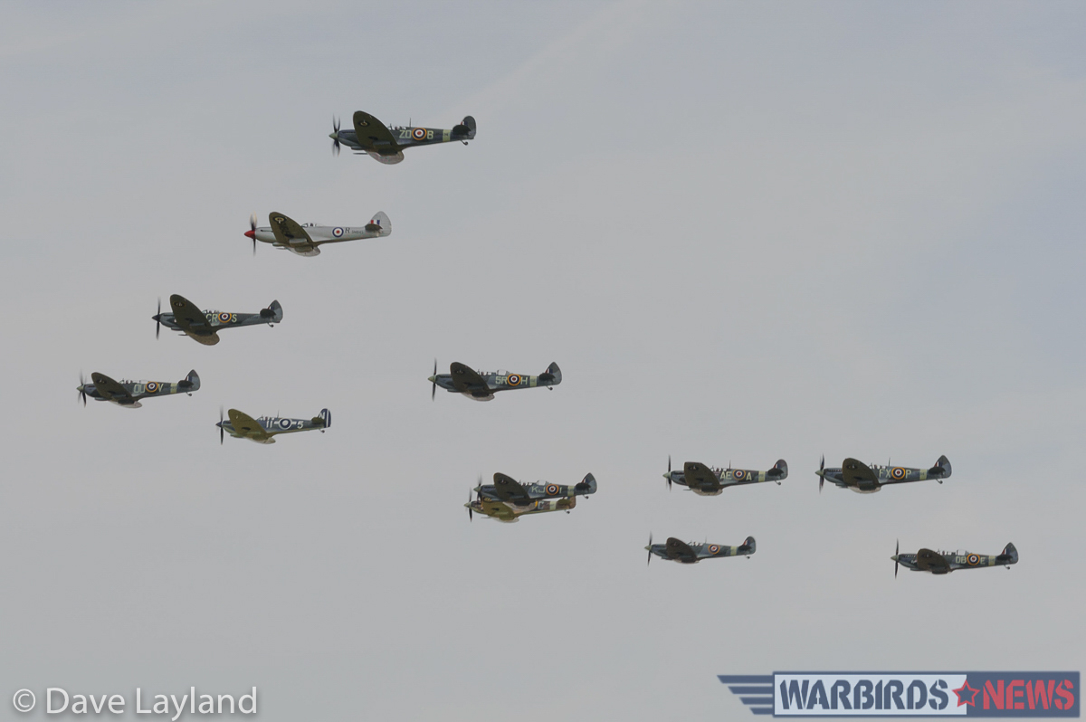 Twelve Spitfires in formation during the "Spitfire Balbo"! (photo by Dave Layland)