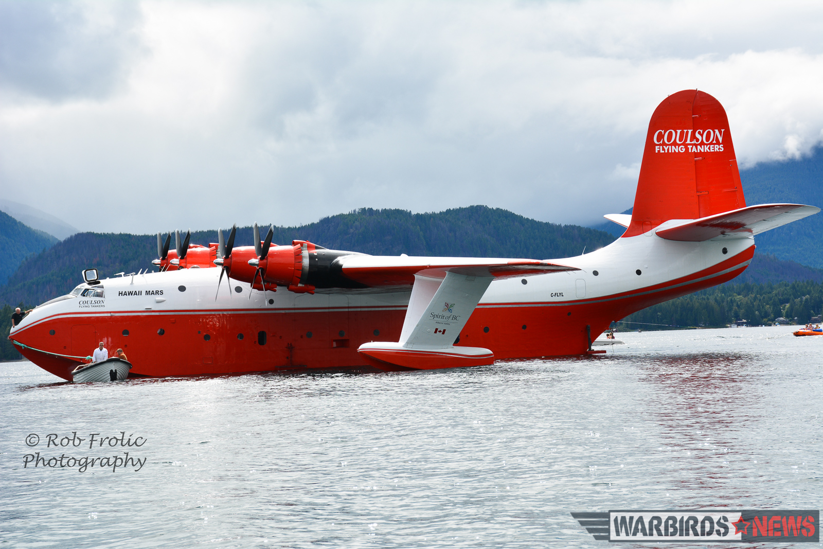 A serene giant, the Hawaii Mars floats on Sproat Lake. The proud aerial fire-fighter is possibly nearing the end of her flying days, but she still has great potential for further operations. (photo by Rob Frolic)