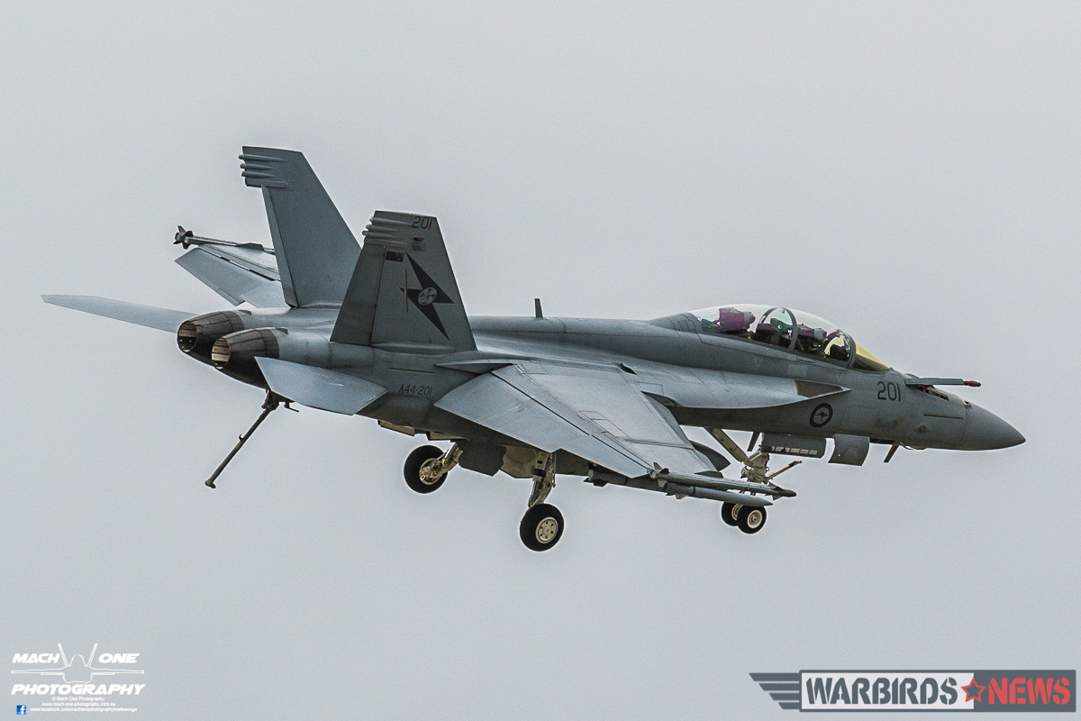 A Super Hornet from RAAF 1 Squadron during its display routine at the centenary event. (Photo by Matt Savage/Mach One Photography)