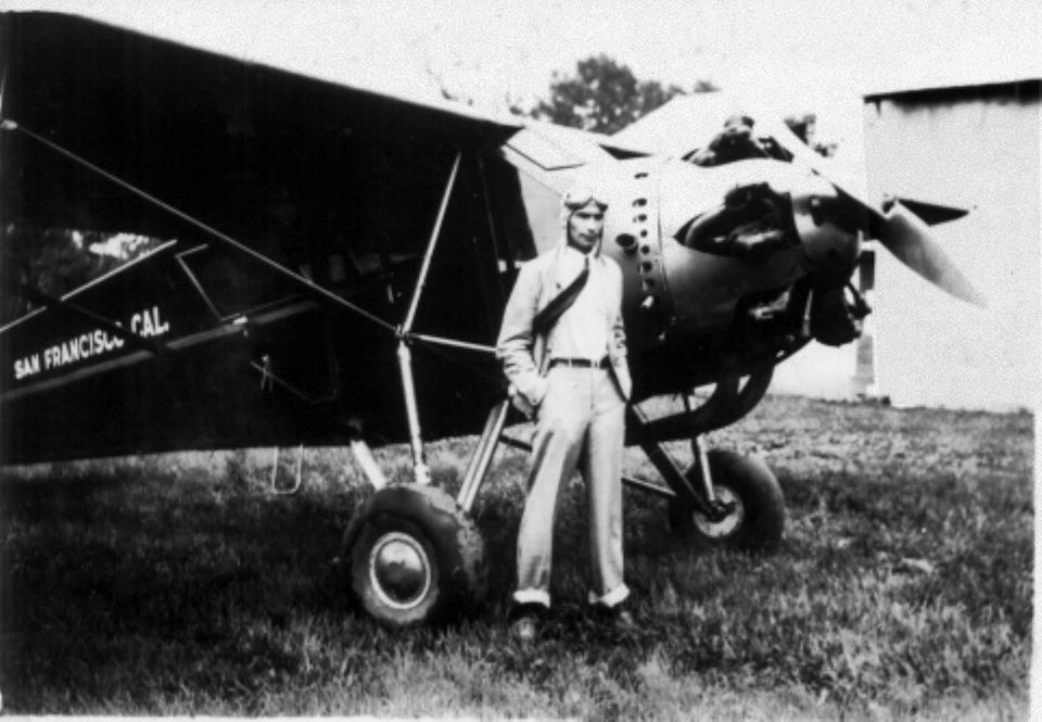 Don Román Macaya Lahmann poses with his Curtiss Robin Espíritu Tico during his historic 1933 flight from Oakland California to Costa Rica
