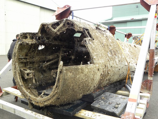The Dornier's fuselage shortly after it arrived at Cosford last June. Compare it's condition to the image above to see how well the slow, but deliberate cleaning process is going.(photo credit: © Trustees of the Royal Air Force Museum 2014)
