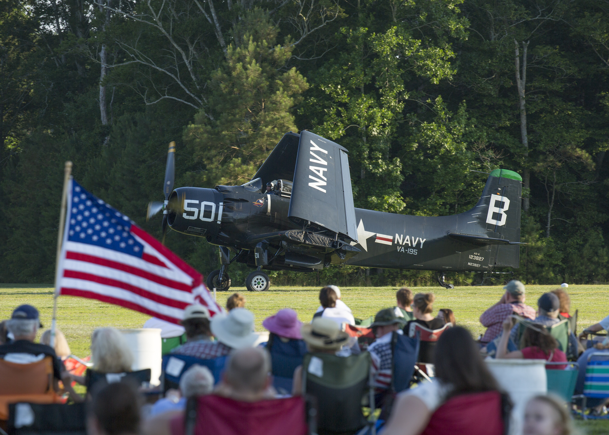 Douglas AD 4 Skyraider Salutes the Flag during the Flying Proms