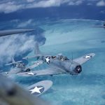 Douglas SBD Dauntless dive bombers over the Pacific during 1943