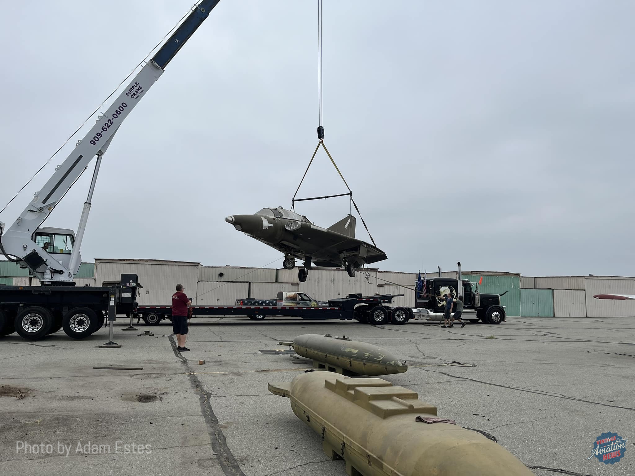 Draken AT 155 being lowered onto the trailer taking it to Palm Springs Palm Springs Air Museum