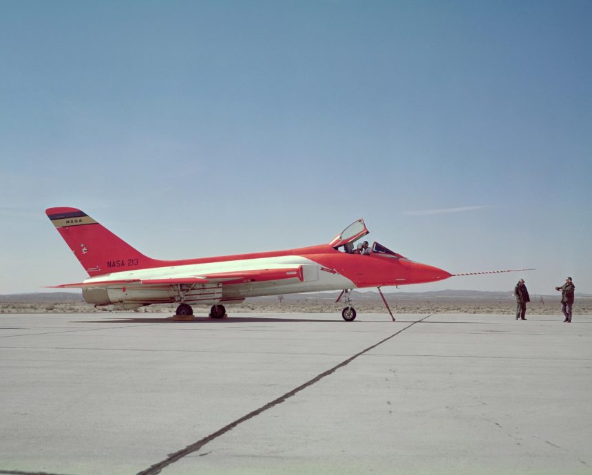 F5D-1 Skylancer #213 taxis in after a mission.