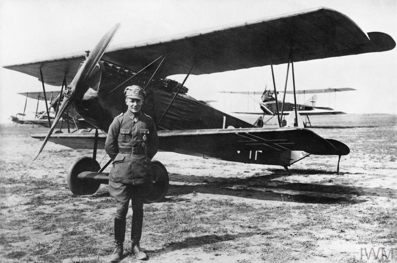 Ernst Udet stands in front of his Fokker D.VII Lo in 1918 Imperial War Museum