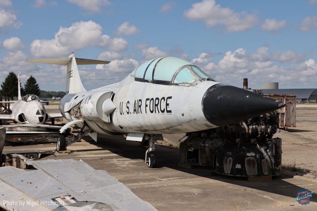 Lockheed F-104D Starfighter 57-1322 served with the 479th Tactical Fighter Wing at George Air Force Base, California. It spent  1977 to 1995 displayed at Grissom Air Force Base, and then was on display at the Huntington, Indiana airport before being returned to the NMUSAF in 2016, along with the T-33 behind, 51-6754, which was displayed in a park in Huntington, Indiana. The F-104 wings were used to restore F-104A 56-0754, which is on display in front of the museum.