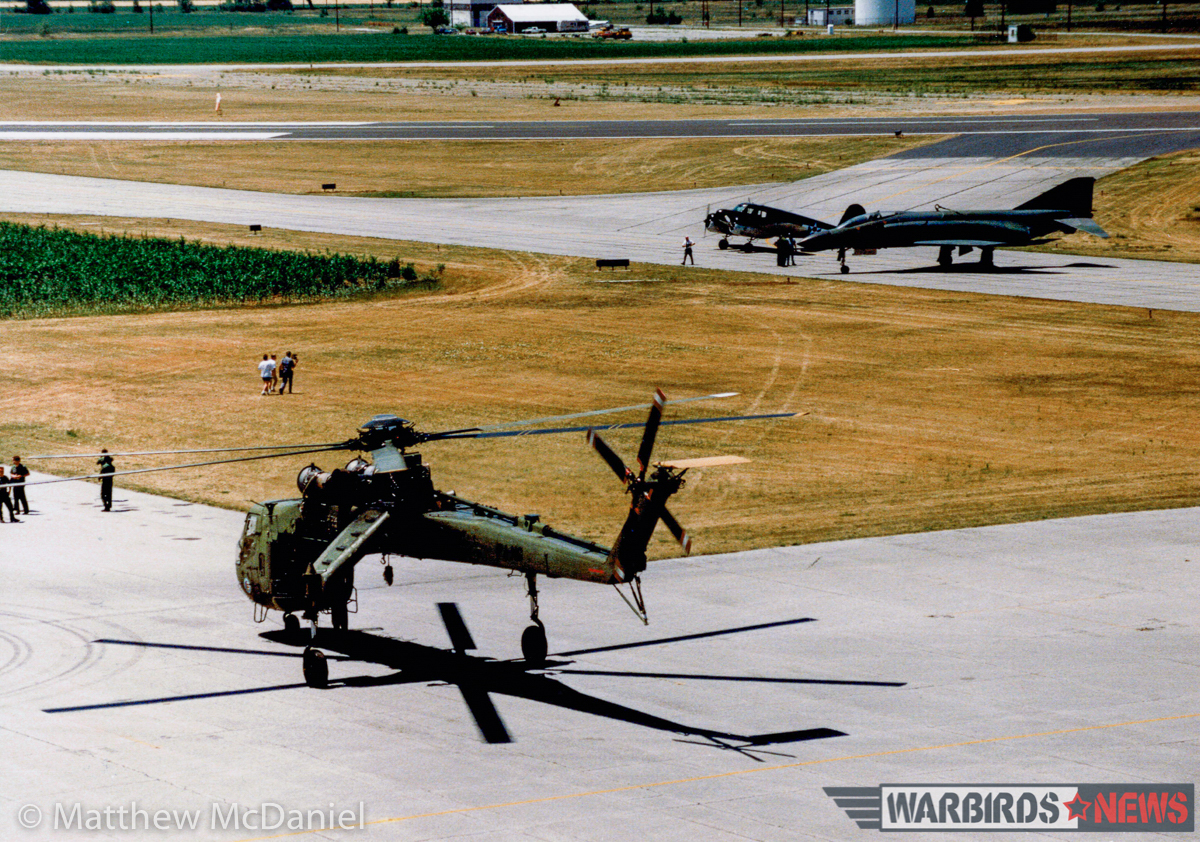 The Army CH-54 Tarhe 'SkyCrane', the Indiana Wing of the CAF's Cessna T-50 Bobcat, and the F-4C immediately after delivery to the former Bakalar Air Force Base in 1988. (Photo by Matthew McDaniel)