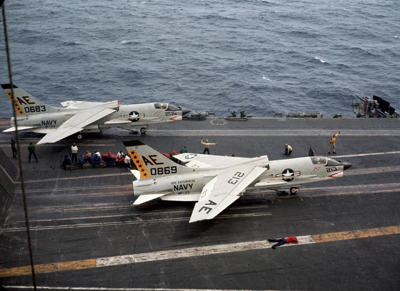 VF-33 F-8Es on the USS Enterprise . (Photo via Wikipedia)