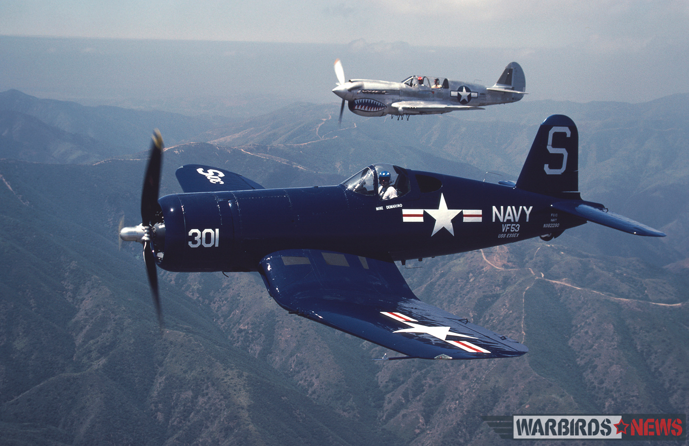 FG-1D Bu.92629 in formation with the Planes of Fame P-40N. (photo by Frank Morello)