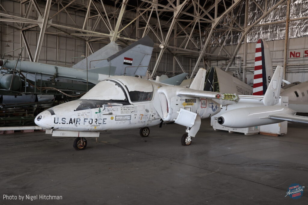 The Fairchild T-46 was designed as a replacement to the Cessna T-37 Tweet as part of the Next Generation Trainer program, the T-46 was first flown in 1985 but canceled in 1987 after only three prototypes (84-0492, 84-0493, 85-1596) were ever made (plus a scaled-down civilian demonstrator now at the Cradle of Aviation Museum in Garden City, New York). The NMUSAF has the second prototype, 84-0493), which was taken from the Boneyard at Davis-Monthan AFB.
