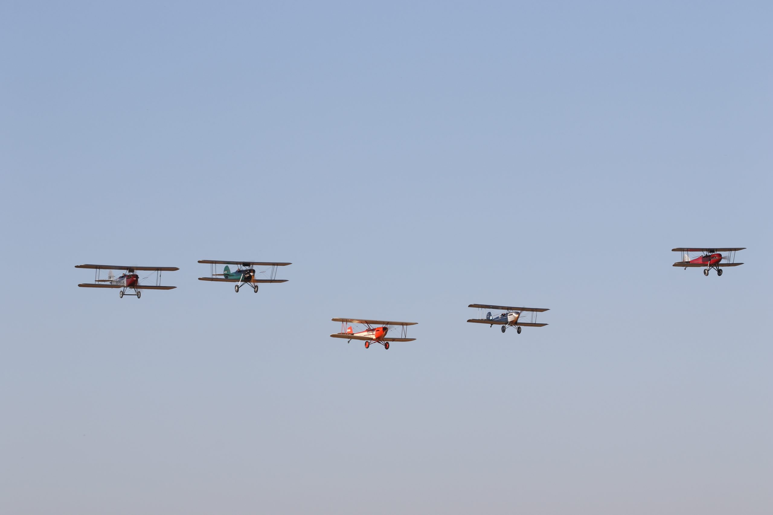 Five OX 5 powered biplanes flying together in formation 7D2 4370 scaled