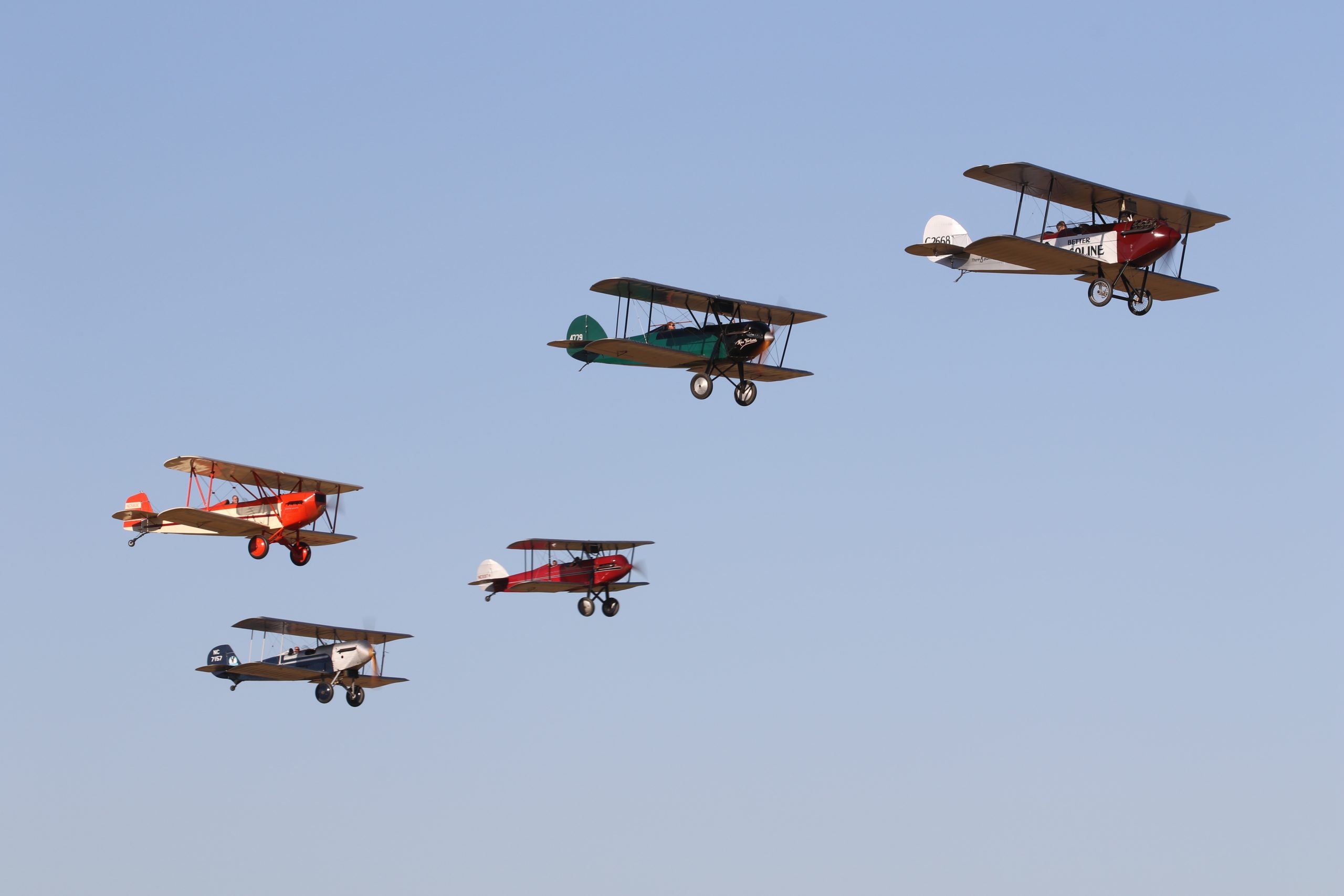 Five OX 5 powered biplanes flying together in formation 7D2 4407 scaled