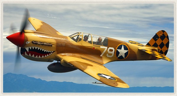 The P-40 will be on display and perform a flight demonstration. At 12:00 noon. ( Image credit Planes of Fame)