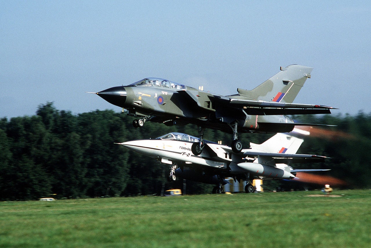 Formation take off of an RAF Tornado GR.1 and a Tornado F.2 prototype September 1982