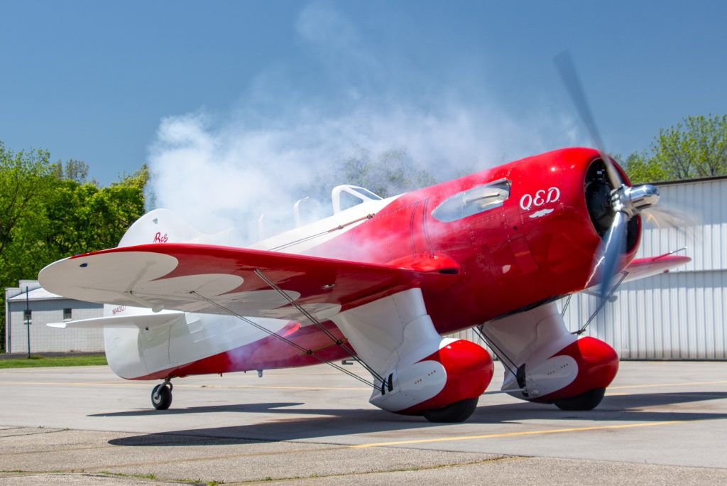Mid America Flight Museum's Gee Bee QED II Flies! 10 Gee Bee QED II replica engine start