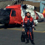 George Cavallo in his scuba rescue gear with Coast Guard helicopter. Image courtesy George Cavallo