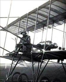 Giulio Gavotti at the controls of a Farman biplane Rome 1910