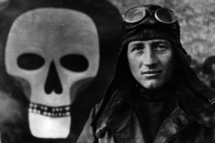 Godwin Brumowski and his aircraft insignia.