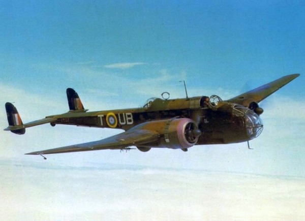 A wartime color photo of a Handley Page Hampden bomber (image via Wikipedia)