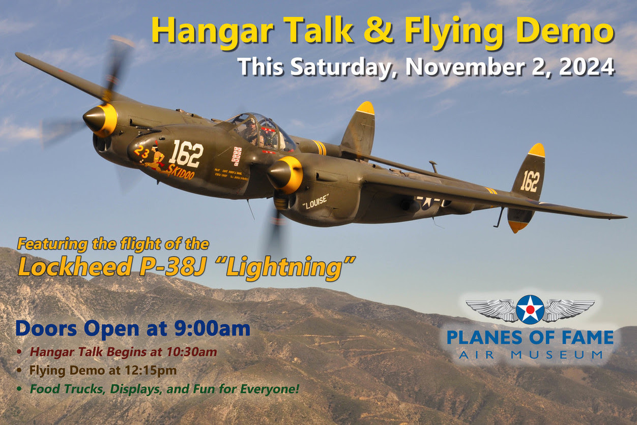 Hangar Talk Model Contest and the Flying Demo of the Lockheed P 38 Lightning This Saturday