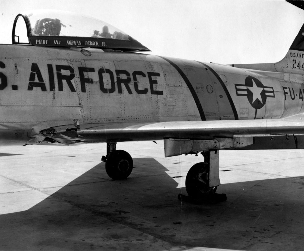 TRAGEDY OVER TAIWAN 12 The damage to Keith Hanna's Sabre is notable in this photo. Photo- Andrew Hanna